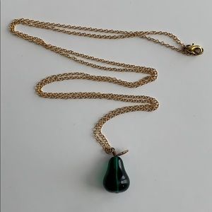 Green glass pear pendant on gold-plated chain